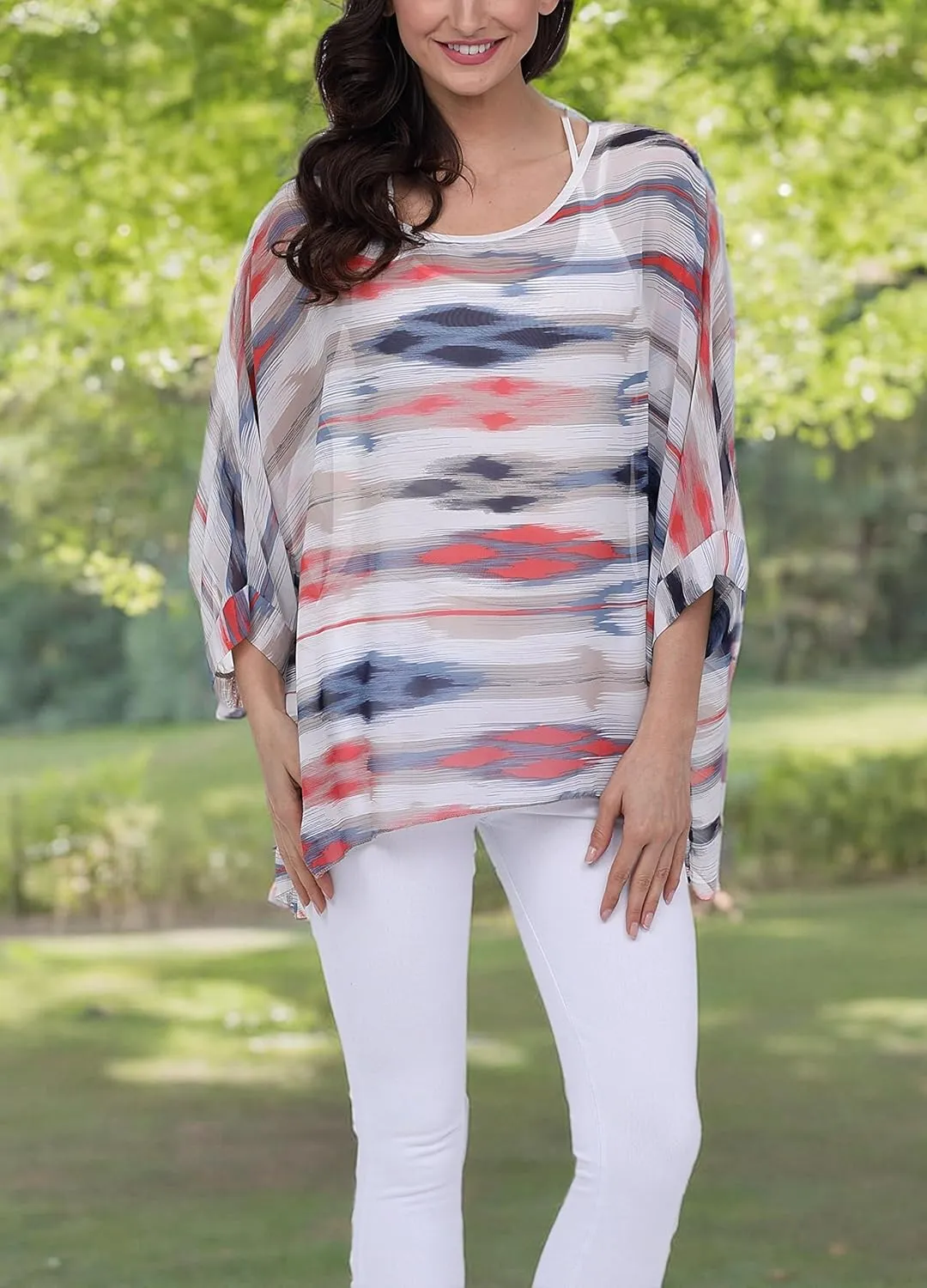 Plus Size Floral Chiffon Batwing Sleeve Tunic Blouse Boho Off-Shoulder Beach Cover Up Loose Summer Tops for Women