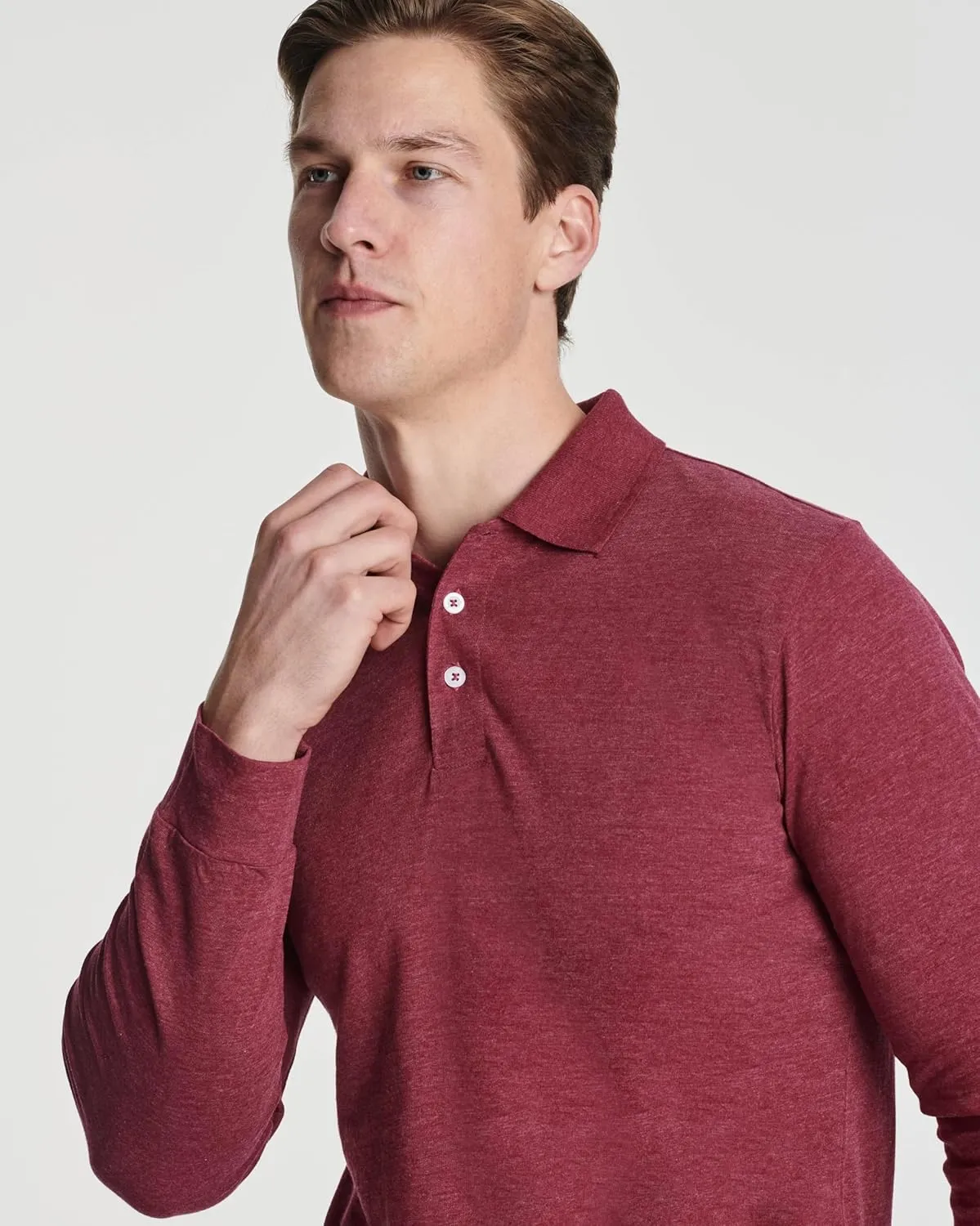 Real Essentials 3 Pack Men's Cotton Jersey Long-Sleeve Polo Shirt - Casual Workwear Office (Available in Big & Tall)
