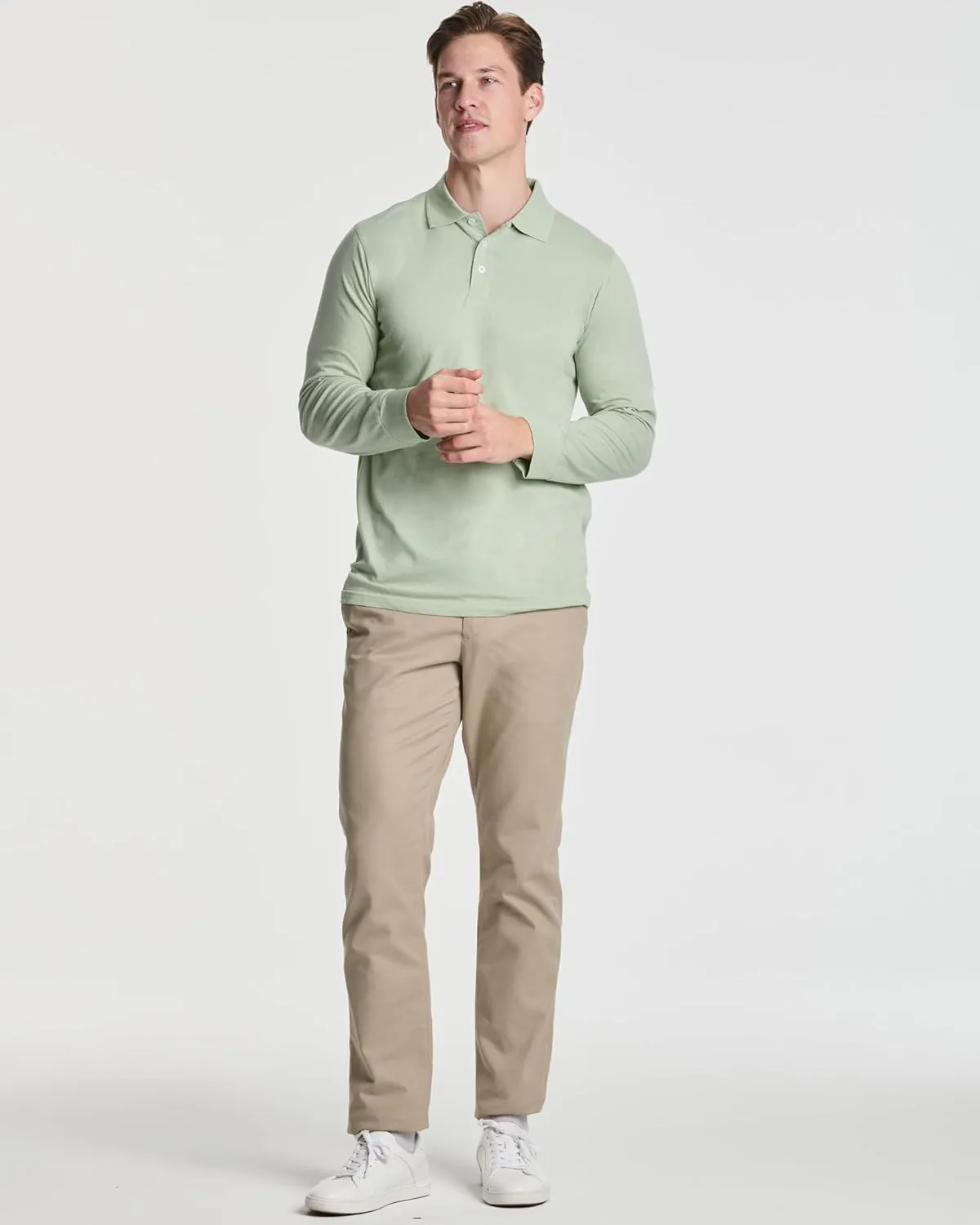 Real Essentials 3 Pack Men's Cotton Jersey Long-Sleeve Polo Shirt - Casual Workwear Office (Available in Big & Tall)