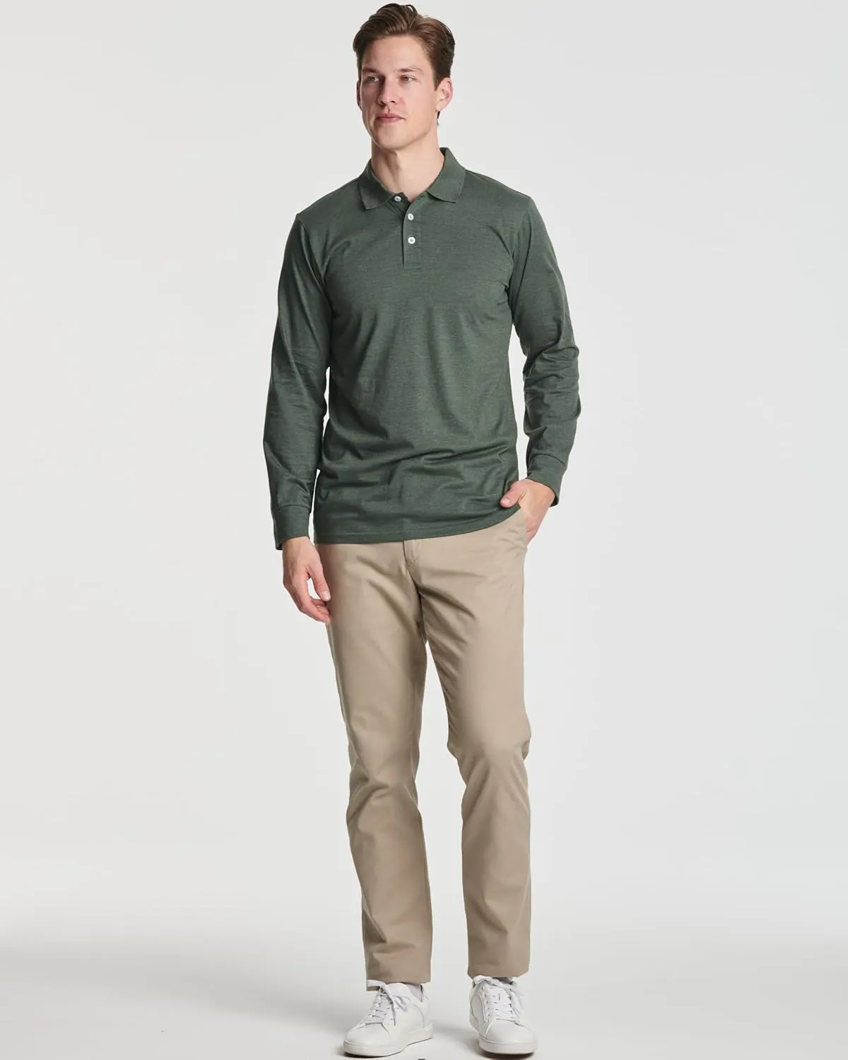 Real Essentials 3 Pack Men's Cotton Jersey Long-Sleeve Polo Shirt - Casual Workwear Office (Available in Big & Tall)