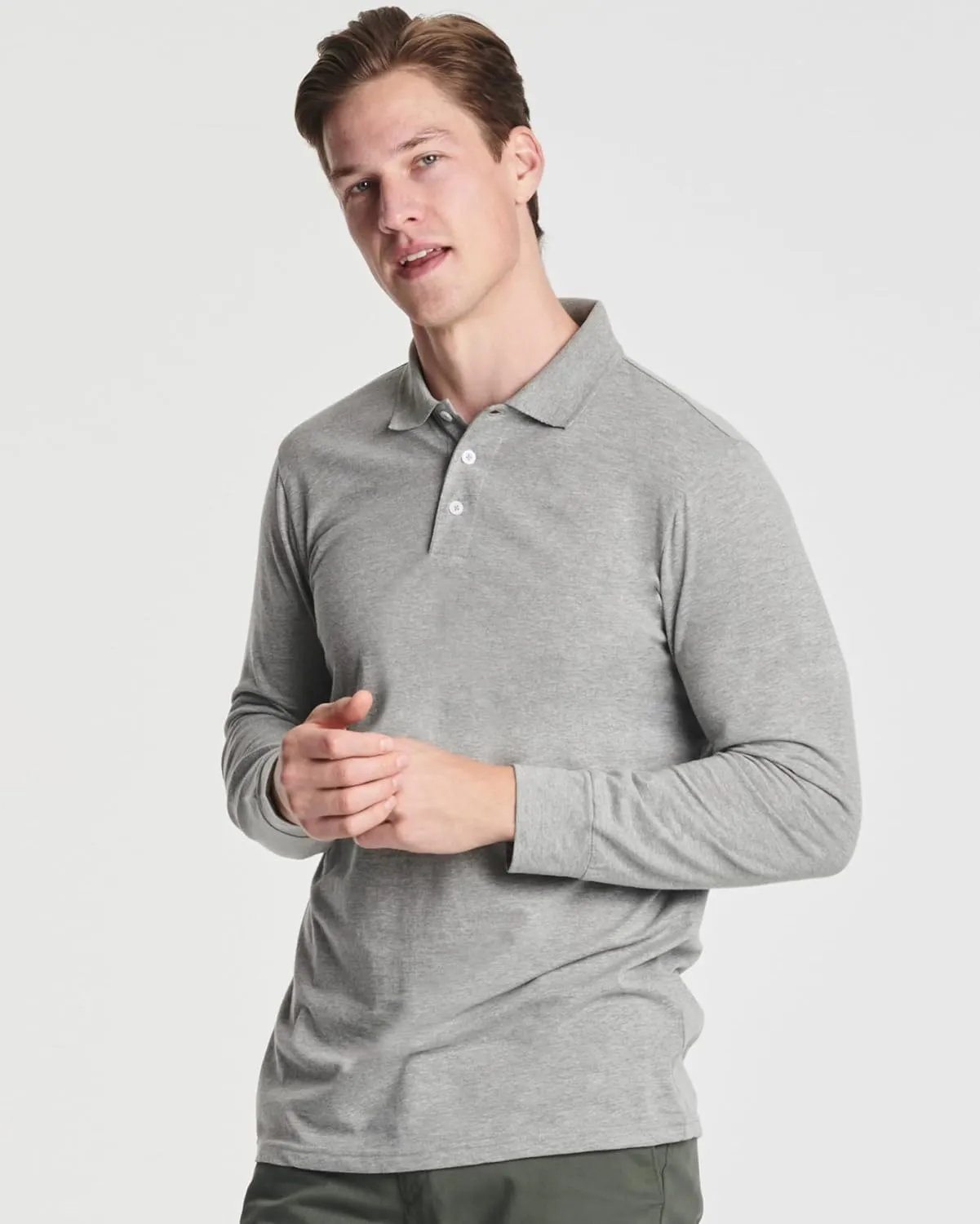 Real Essentials 3 Pack Men's Cotton Jersey Long-Sleeve Polo Shirt - Casual Workwear Office (Available in Big & Tall)