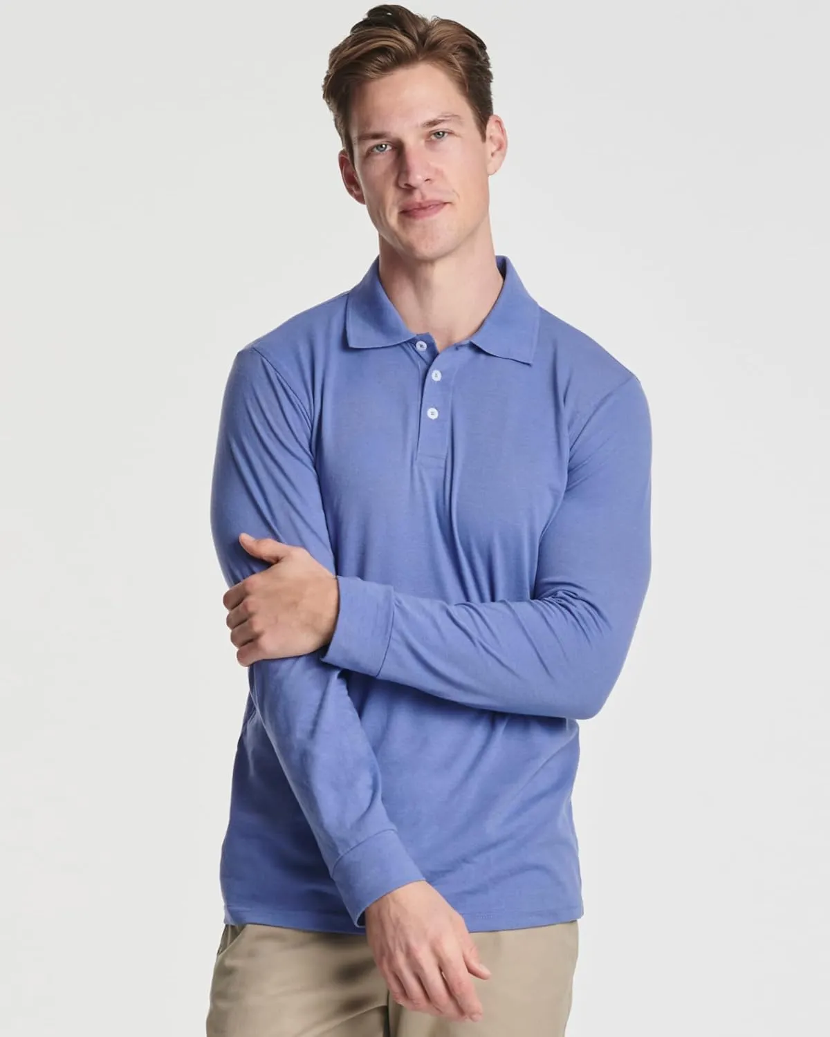 Real Essentials 3 Pack Men's Cotton Jersey Long-Sleeve Polo Shirt - Casual Workwear Office (Available in Big & Tall)