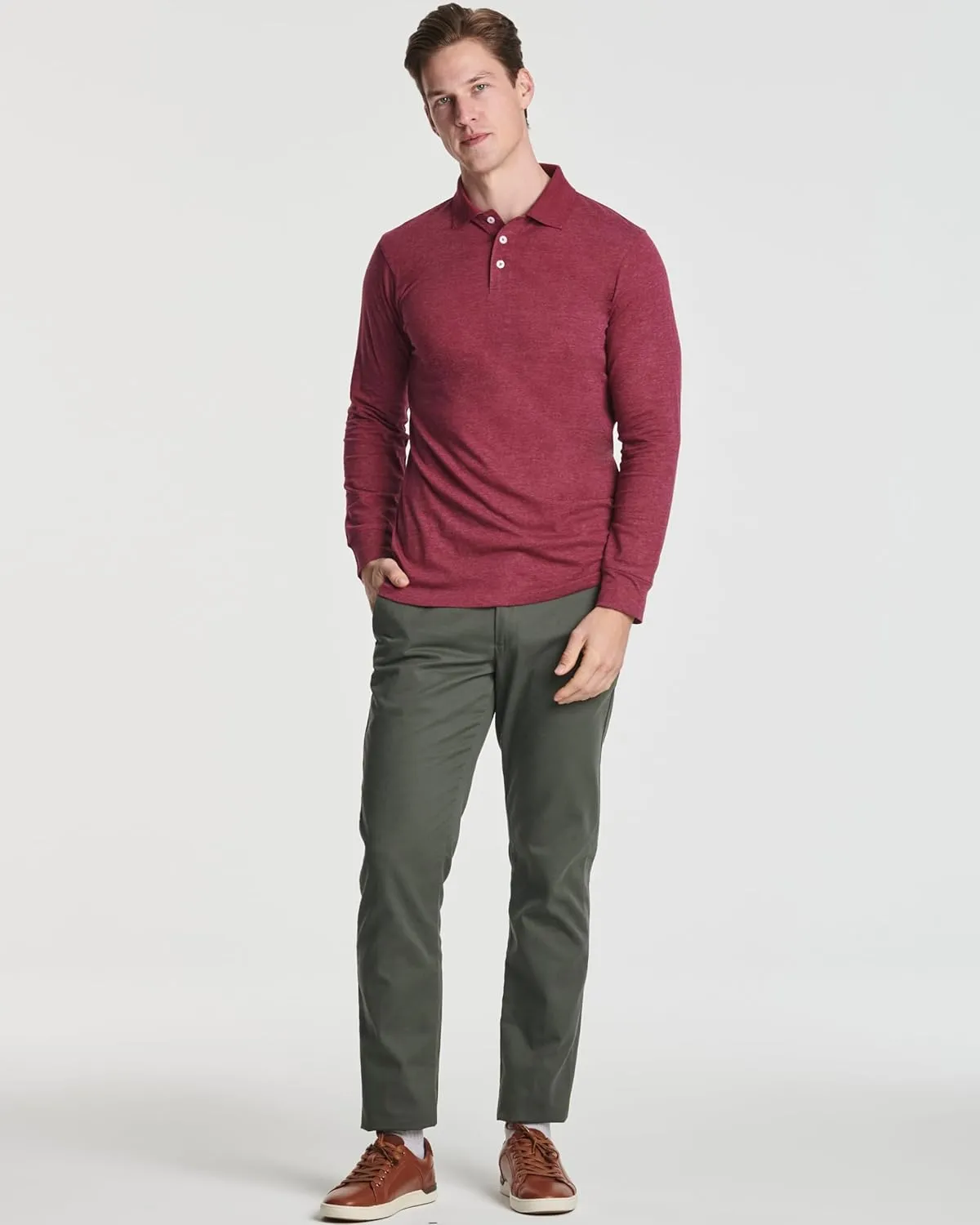 Real Essentials 3 Pack Men's Cotton Jersey Long-Sleeve Polo Shirt - Casual Workwear Office (Available in Big & Tall)