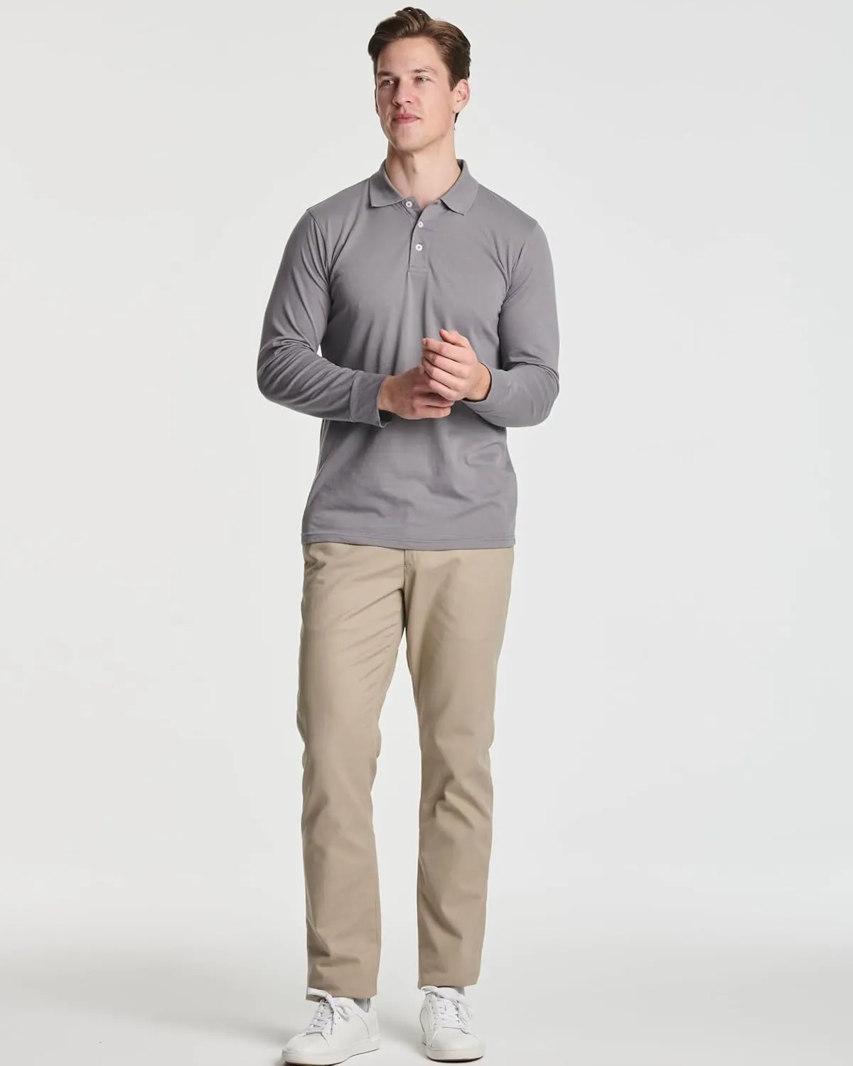 Real Essentials 3 Pack Men's Cotton Jersey Long-Sleeve Polo Shirt - Casual Workwear Office (Available in Big & Tall)