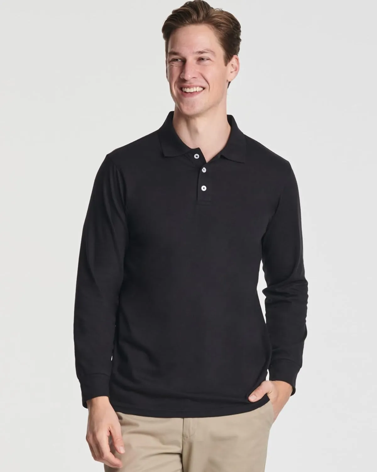 Real Essentials 3 Pack Men's Cotton Jersey Long-Sleeve Polo Shirt - Casual Workwear Office (Available in Big & Tall)