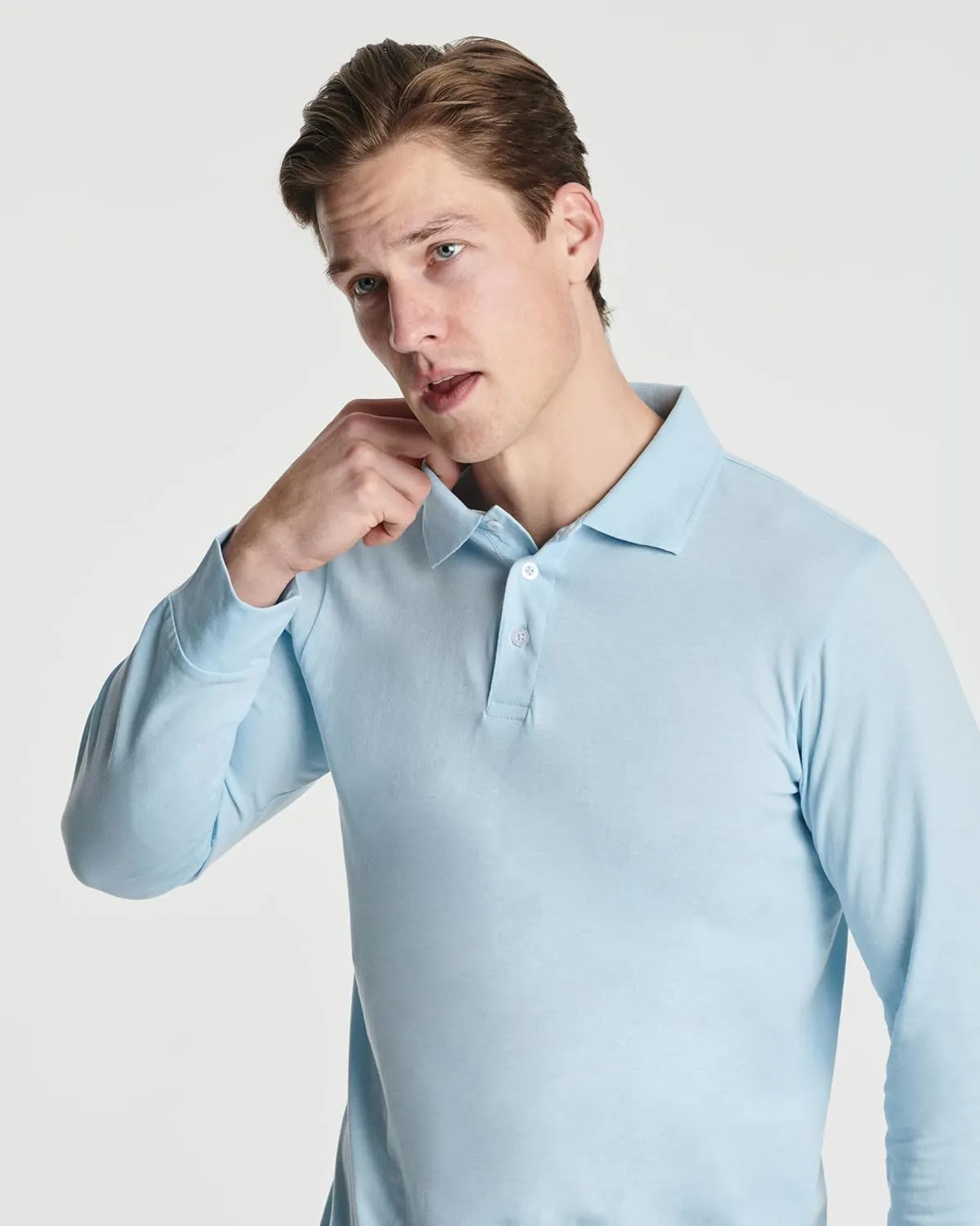 Real Essentials 3 Pack Men's Cotton Jersey Long-Sleeve Polo Shirt - Casual Workwear Office (Available in Big & Tall)