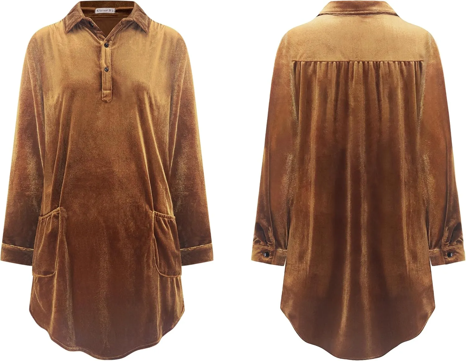R.Vivimos Womens Velvet Long Sleeve Pocket Casual Mini Shirt Dress