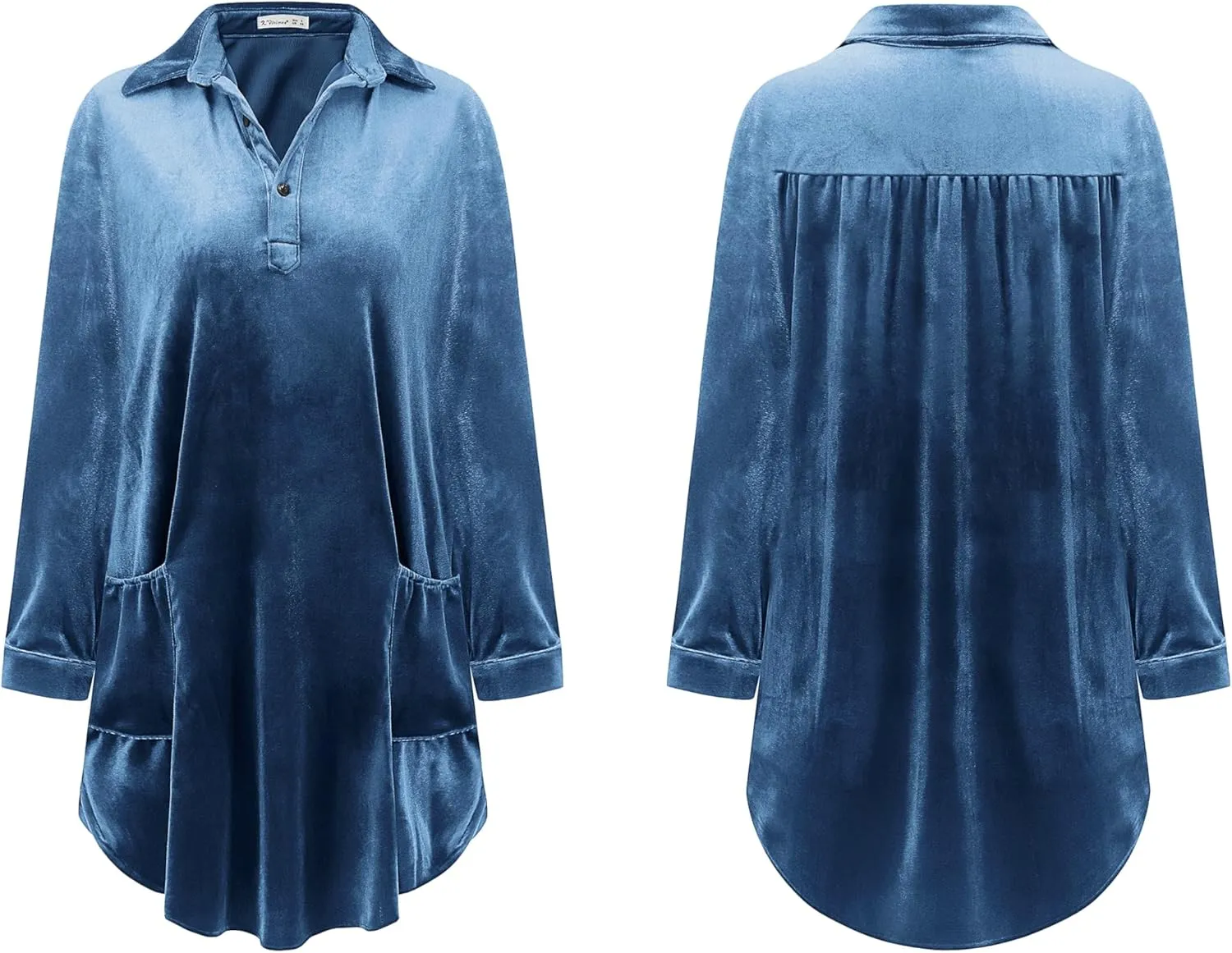R.Vivimos Womens Velvet Long Sleeve Pocket Casual Mini Shirt Dress