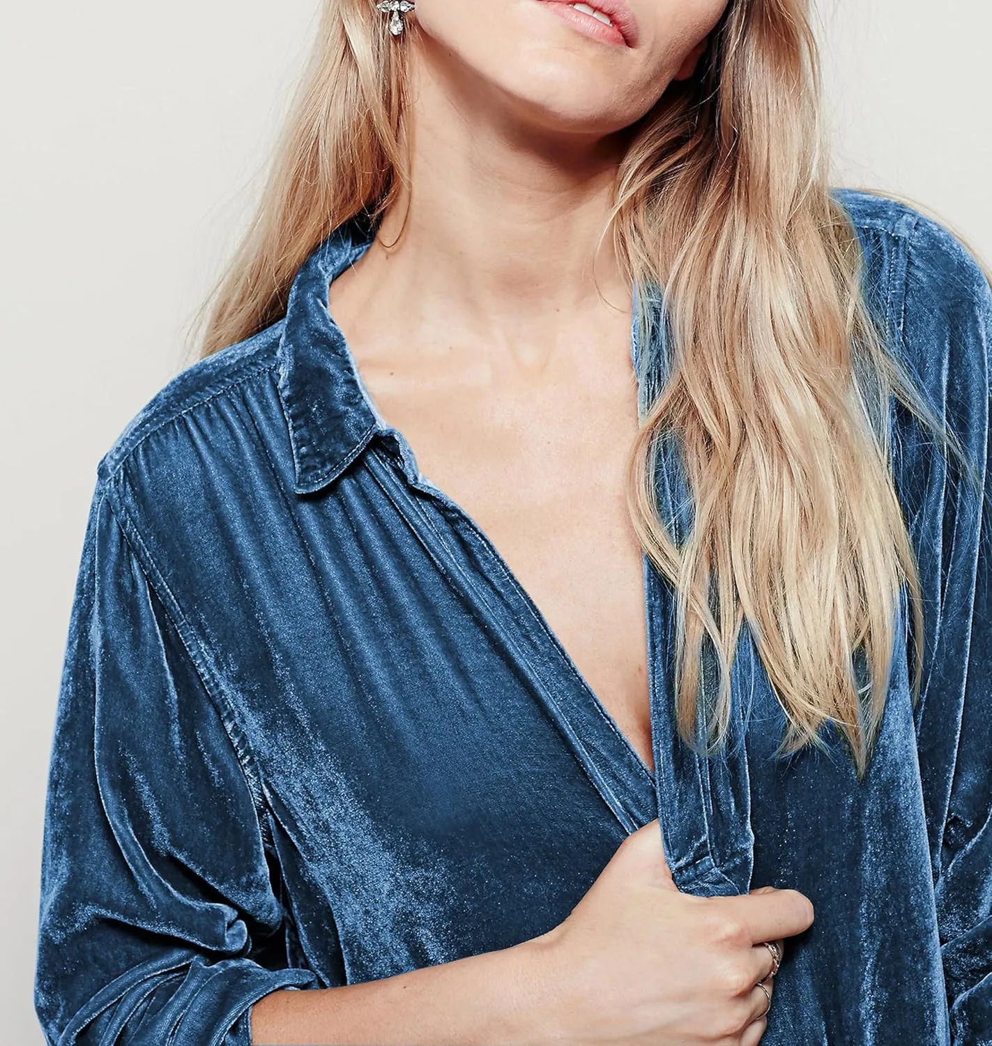 R.Vivimos Womens Velvet Long Sleeve Pocket Casual Mini Shirt Dress
