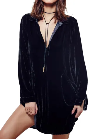 R.Vivimos Womens Velvet Long Sleeve Pocket Casual Mini Shirt Dress