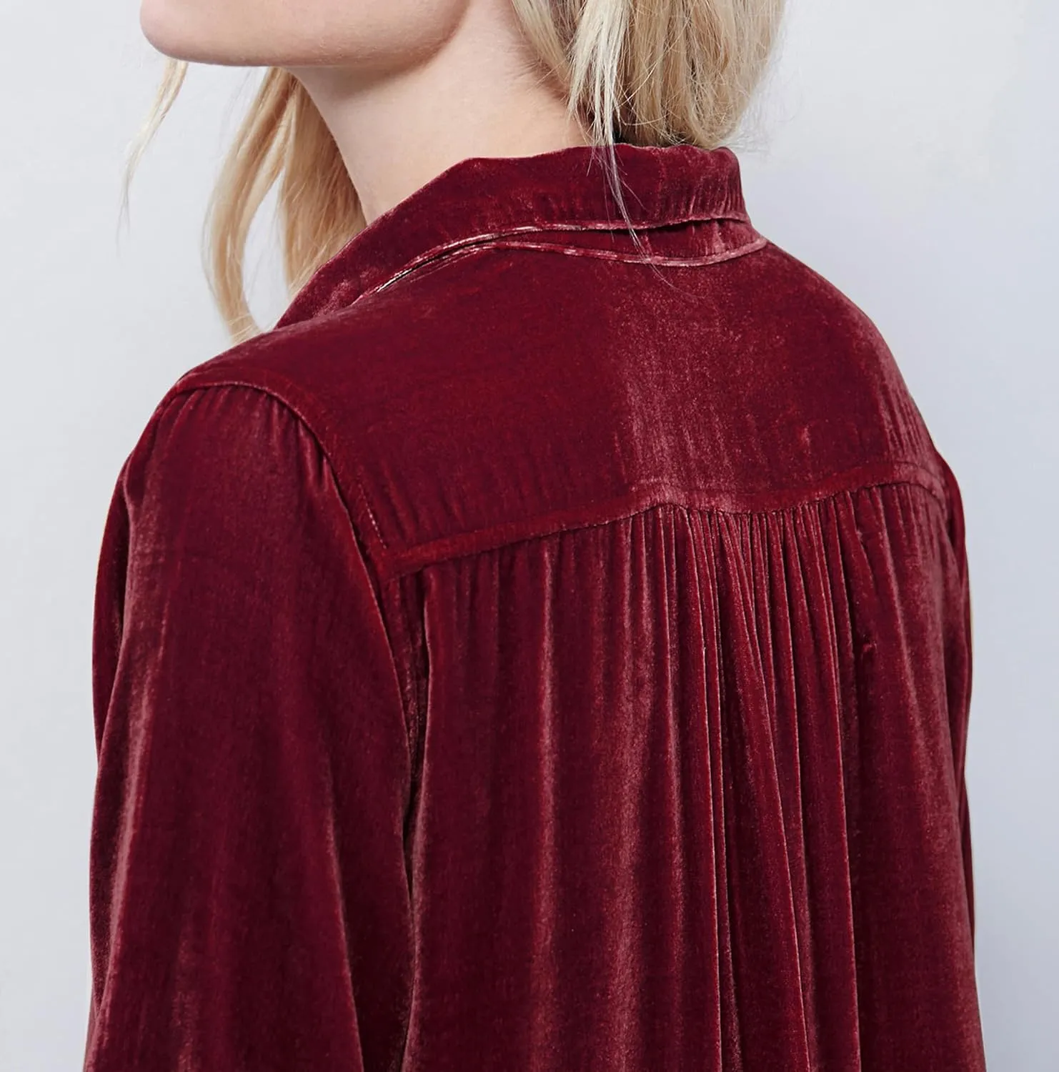 R.Vivimos Womens Velvet Long Sleeve Pocket Casual Mini Shirt Dress