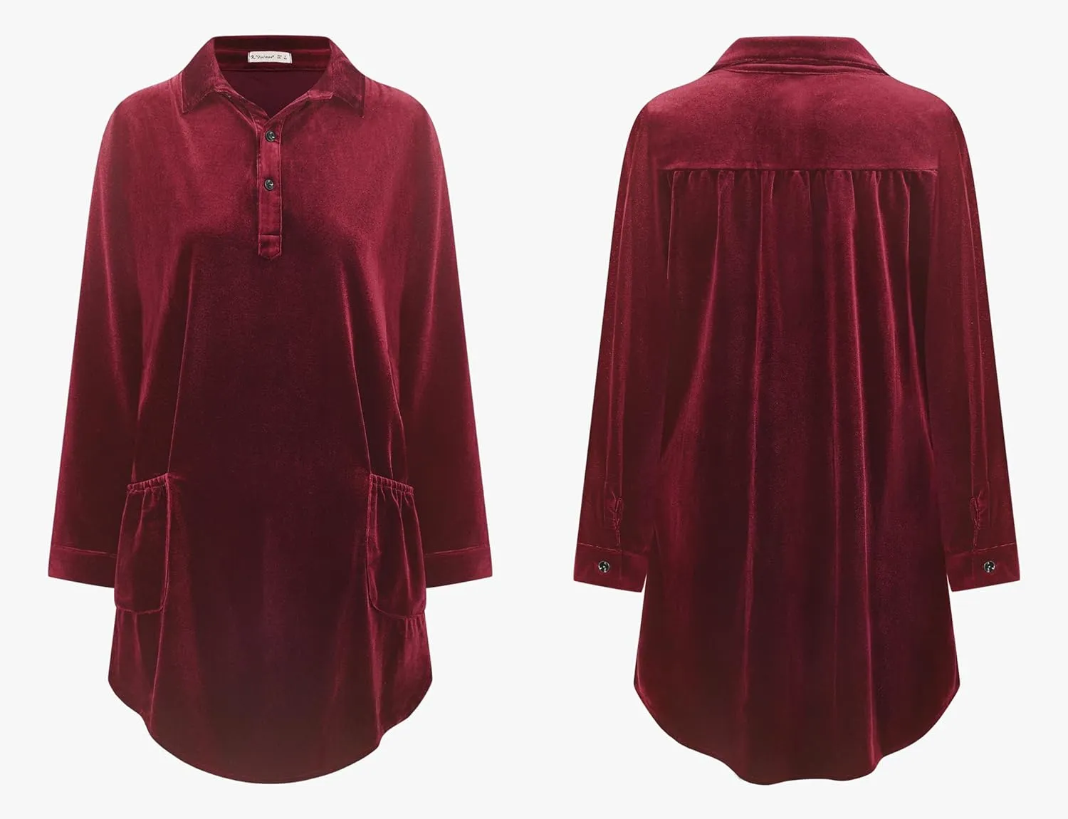 R.Vivimos Womens Velvet Long Sleeve Pocket Casual Mini Shirt Dress