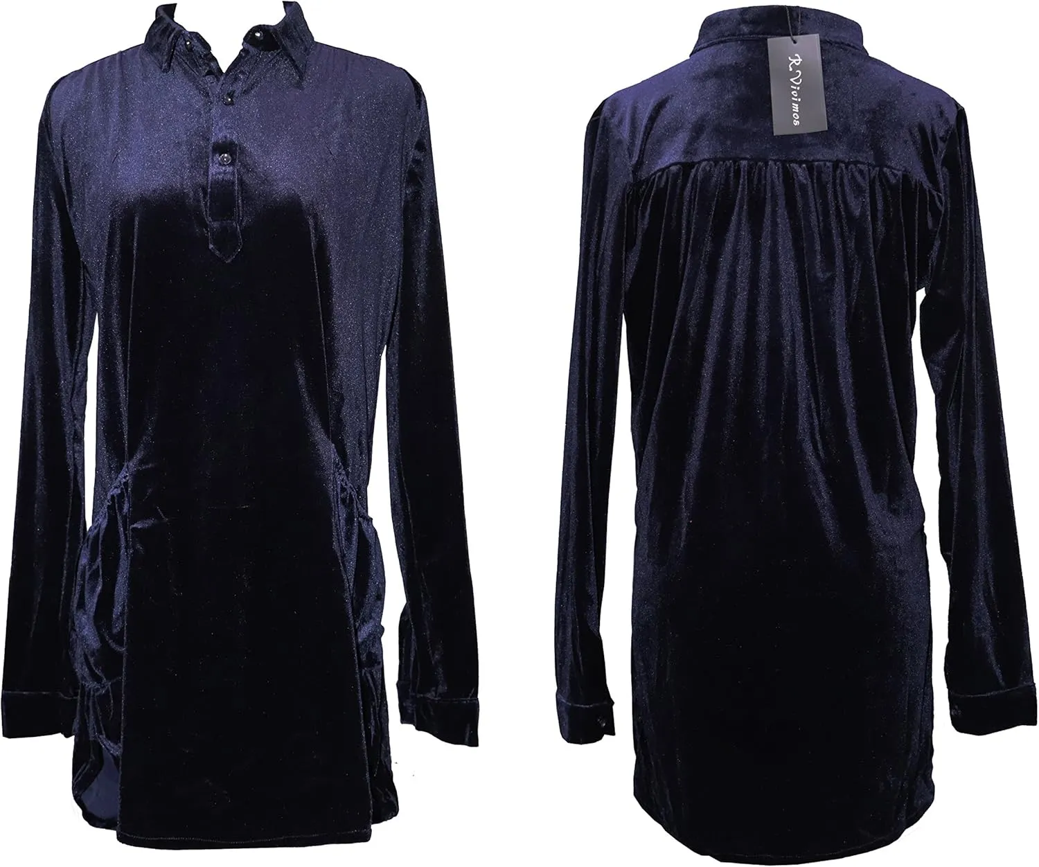 R.Vivimos Womens Velvet Long Sleeve Pocket Casual Mini Shirt Dress