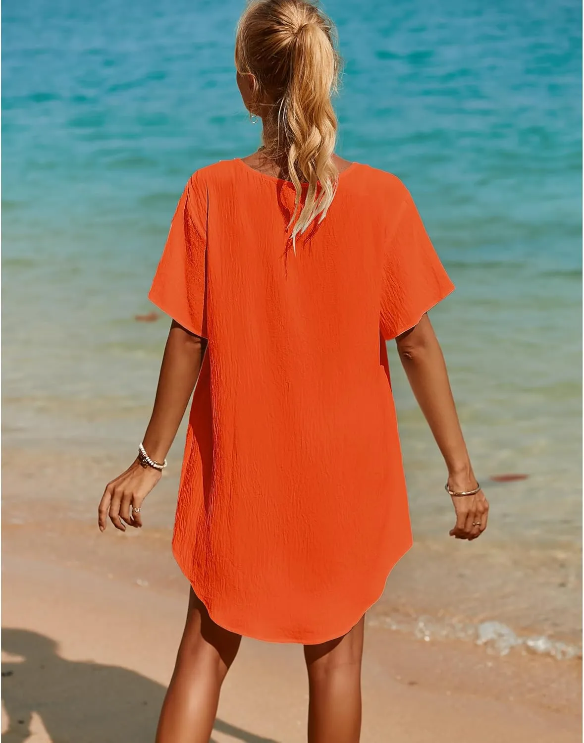 SimpleFun Womens Swimsuit Coverup Lace Crochet V Neck Bathing Suit Cover Up Dress Beach Cover Ups for Swimwear
