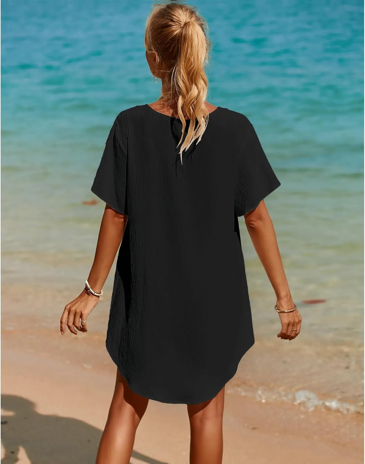 SimpleFun Womens Swimsuit Coverup Lace Crochet V Neck Bathing Suit Cover Up Dress Beach Cover Ups for Swimwear