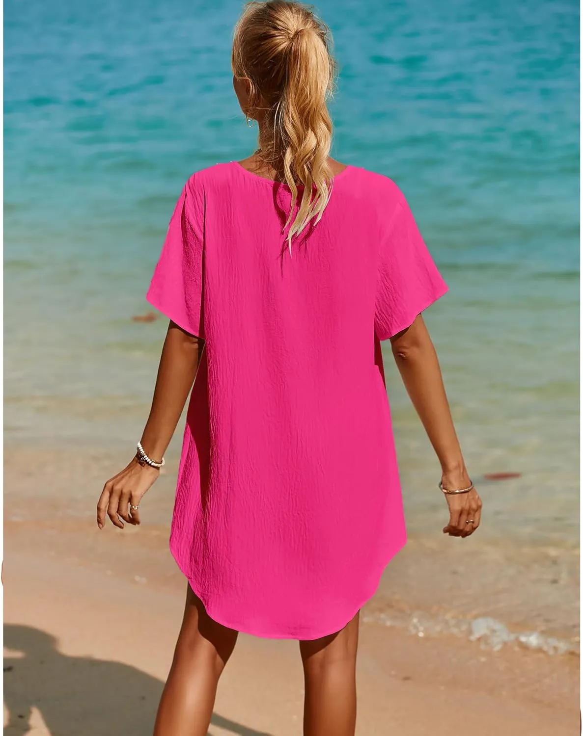 SimpleFun Womens Swimsuit Coverup Lace Crochet V Neck Bathing Suit Cover Up Dress Beach Cover Ups for Swimwear