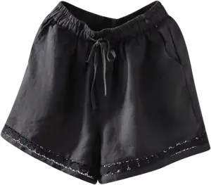 Summer Beach Shorts for Women High Waisted Flowy Lounge Shorts Drawstring Wide Leg Short Linen Pants Cruise Outfits