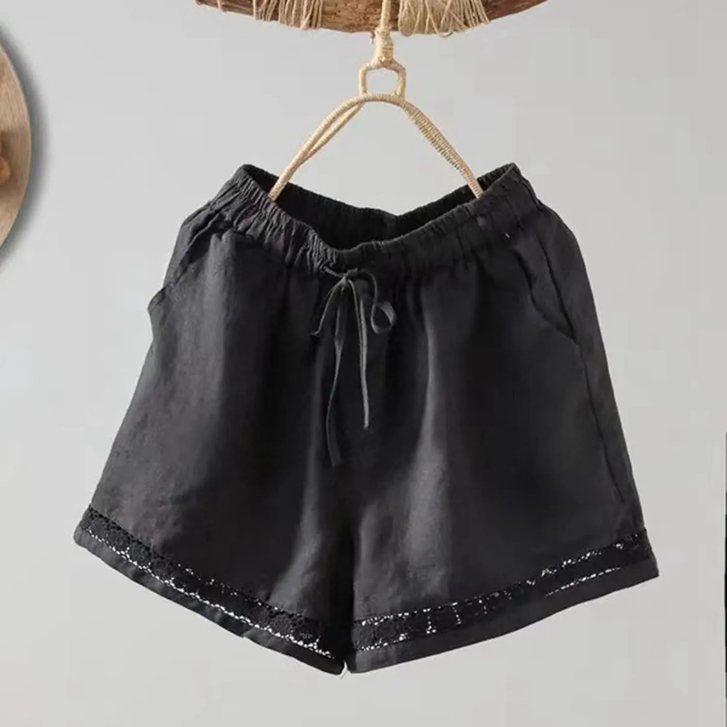 Summer Beach Shorts for Women High Waisted Flowy Lounge Shorts Drawstring Wide Leg Short Linen Pants Cruise Outfits