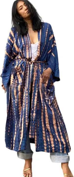 Tie Dye Open Front Long Beach Kimono Swimsuit Cover up for Women