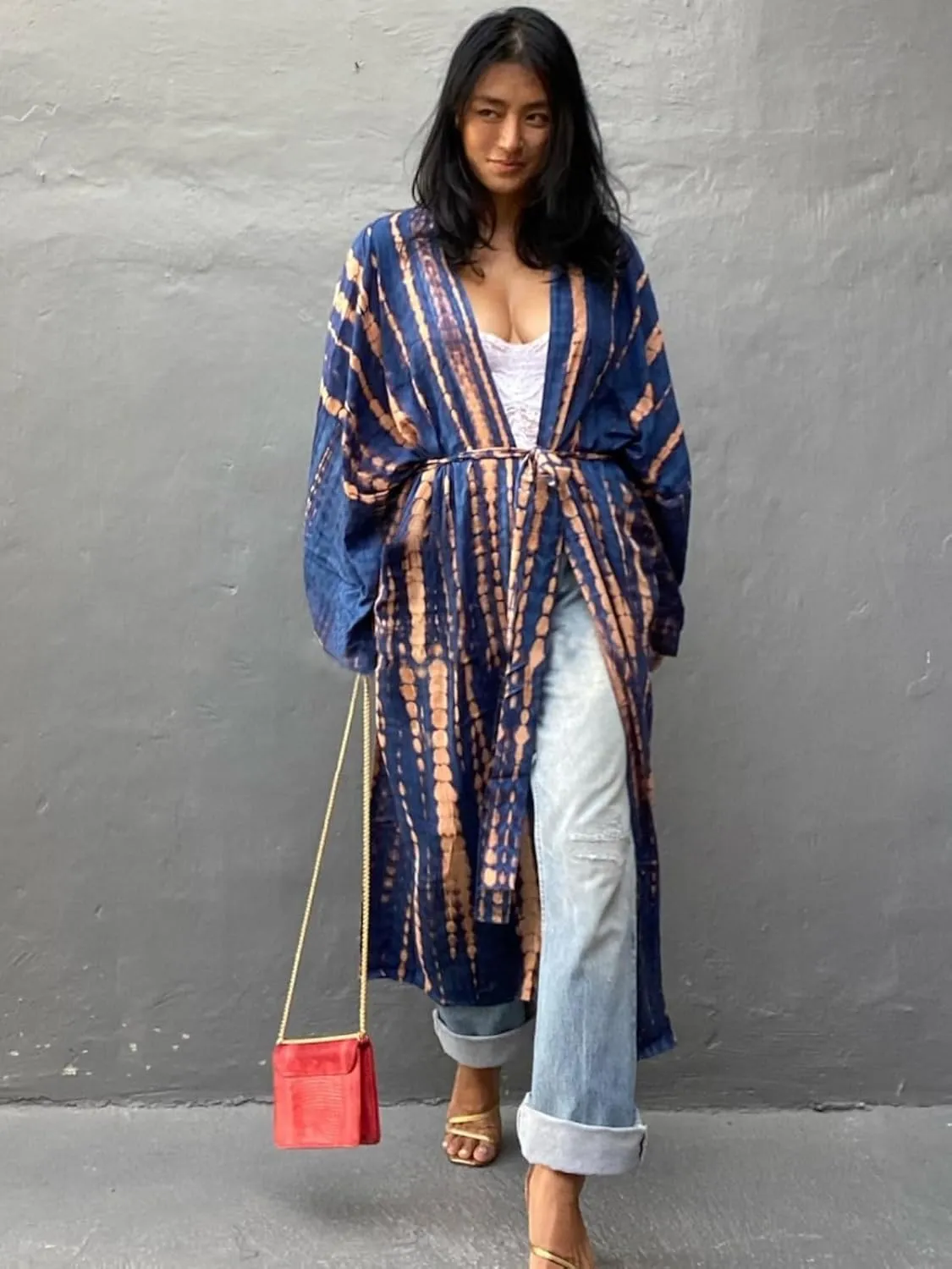 Tie Dye Open Front Long Beach Kimono Swimsuit Cover up for Women
