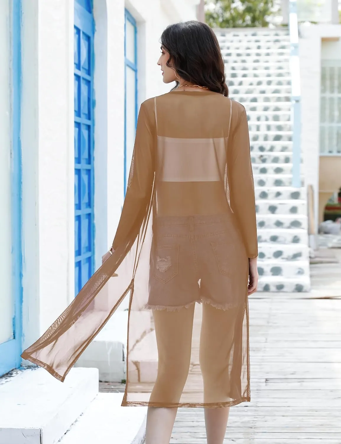 Totatuit Long Summer Cardigan for Women Lightweight Open Front Tops Solid Duster Swimwear Beach Cover Up