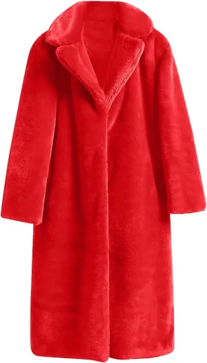 tuduoms Women Faux Fur Full Length Winter Coat Warm Fluffy Fleece Long Parka Jacket Thick Plus Size Sherpa Outerwear Overcoat