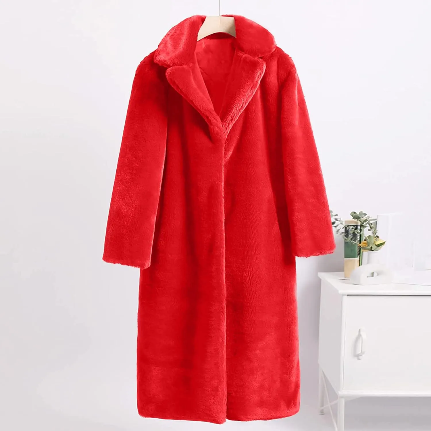 tuduoms Women Faux Fur Full Length Winter Coat Warm Fluffy Fleece Long Parka Jacket Thick Plus Size Sherpa Outerwear Overcoat
