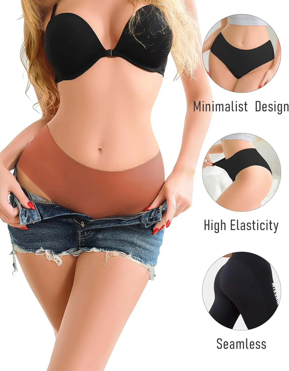 UNDER THE SEA Seamless Underwear for Women Mid Rise Brief Sexy No Show Bikini Panties Womens Cheeky 5 Pack XS-XL
