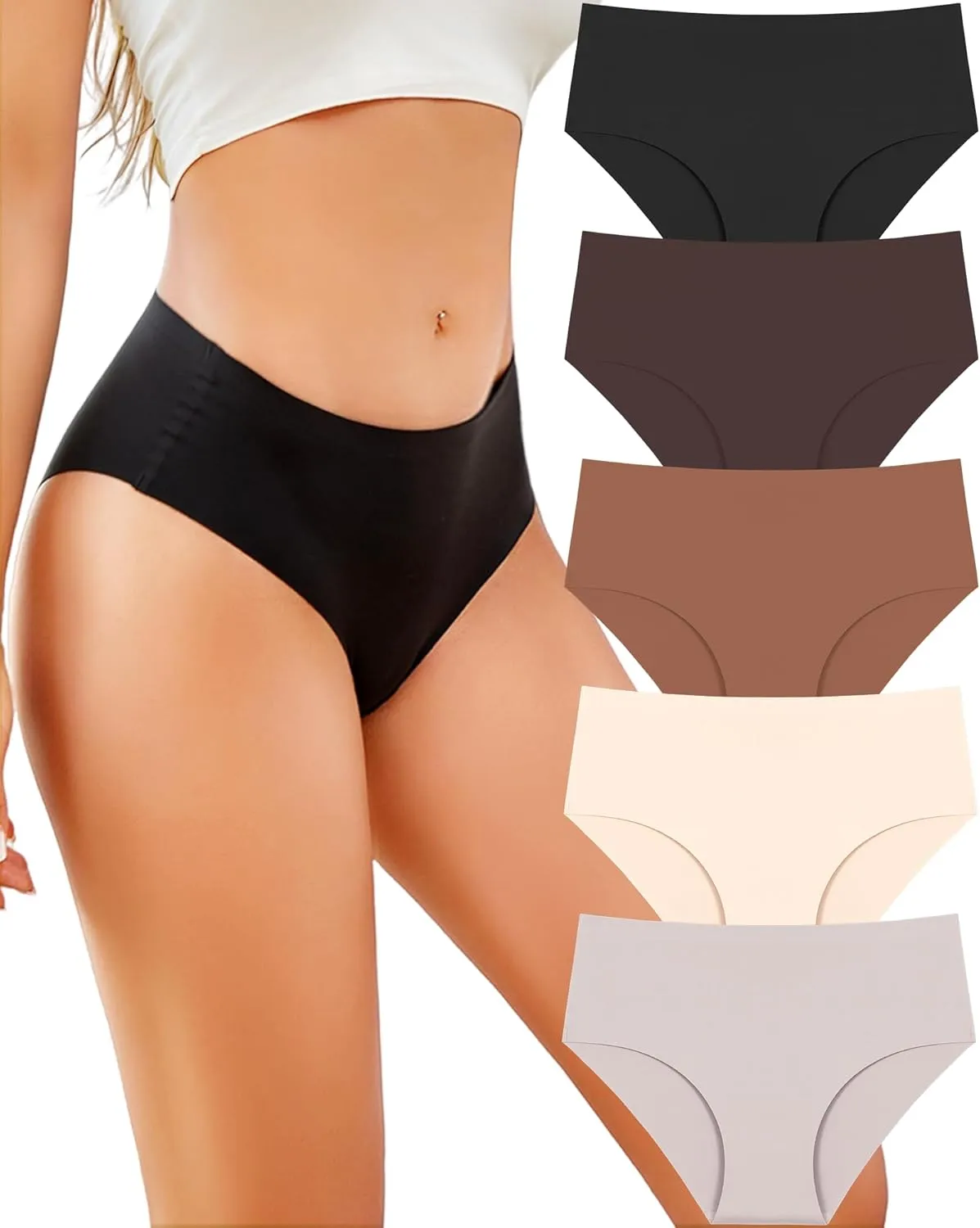 UNDER THE SEA Seamless Underwear for Women Mid Rise Brief Sexy No Show Bikini Panties Womens Cheeky 5 Pack XS-XL