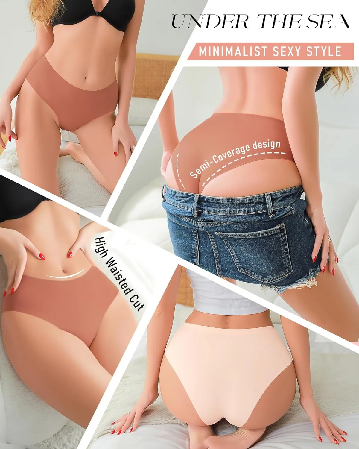 UNDER THE SEA Seamless Underwear for Women Mid Rise Brief Sexy No Show Bikini Panties Womens Cheeky 5 Pack XS-XL