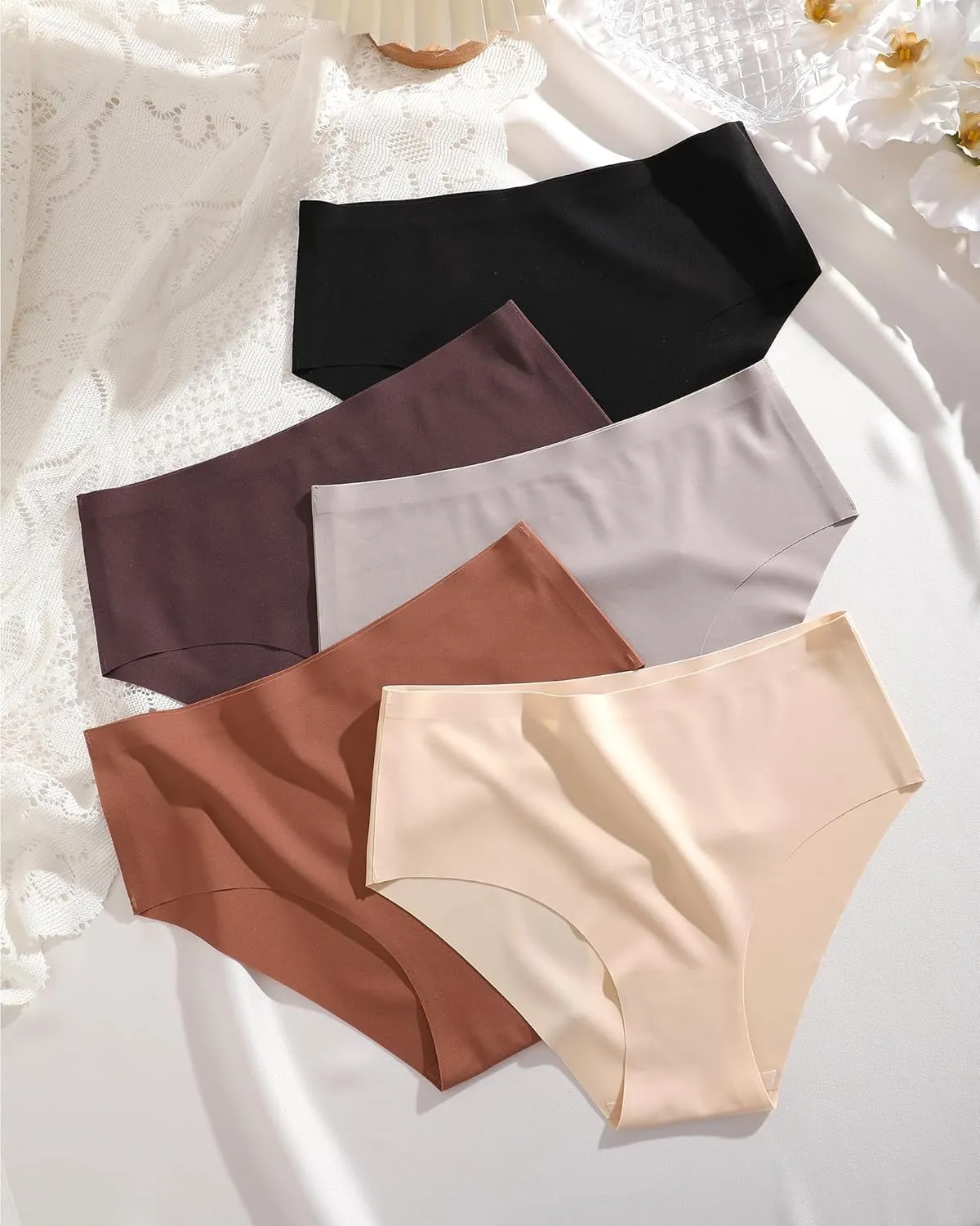 UNDER THE SEA Seamless Underwear for Women Mid Rise Brief Sexy No Show Bikini Panties Womens Cheeky 5 Pack XS-XL