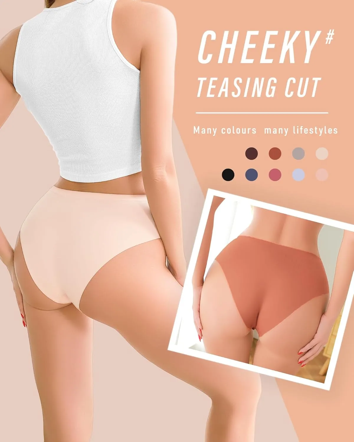 UNDER THE SEA Seamless Underwear for Women Mid Rise Brief Sexy No Show Bikini Panties Womens Cheeky 5 Pack XS-XL