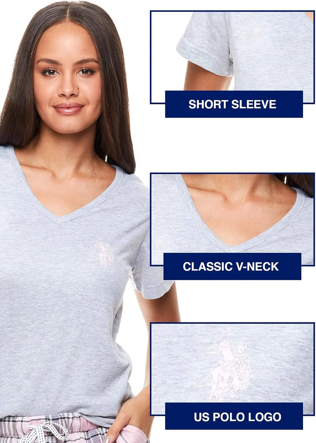 U.S. Polo Assn. Summer Pajamas for Women 2 Piece with T-Shirt and Shorts - Summer PJs for Women Set