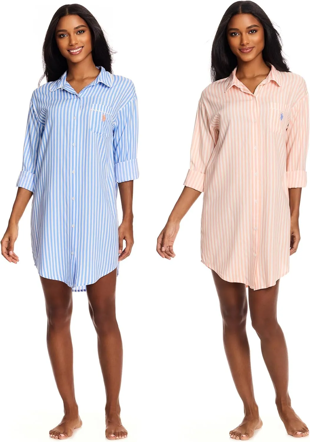 U.S. Polo Assn. Womens Sleep Shirts 2-Pack, Button Nightgowns for Women, Night Shirts Sleepwear