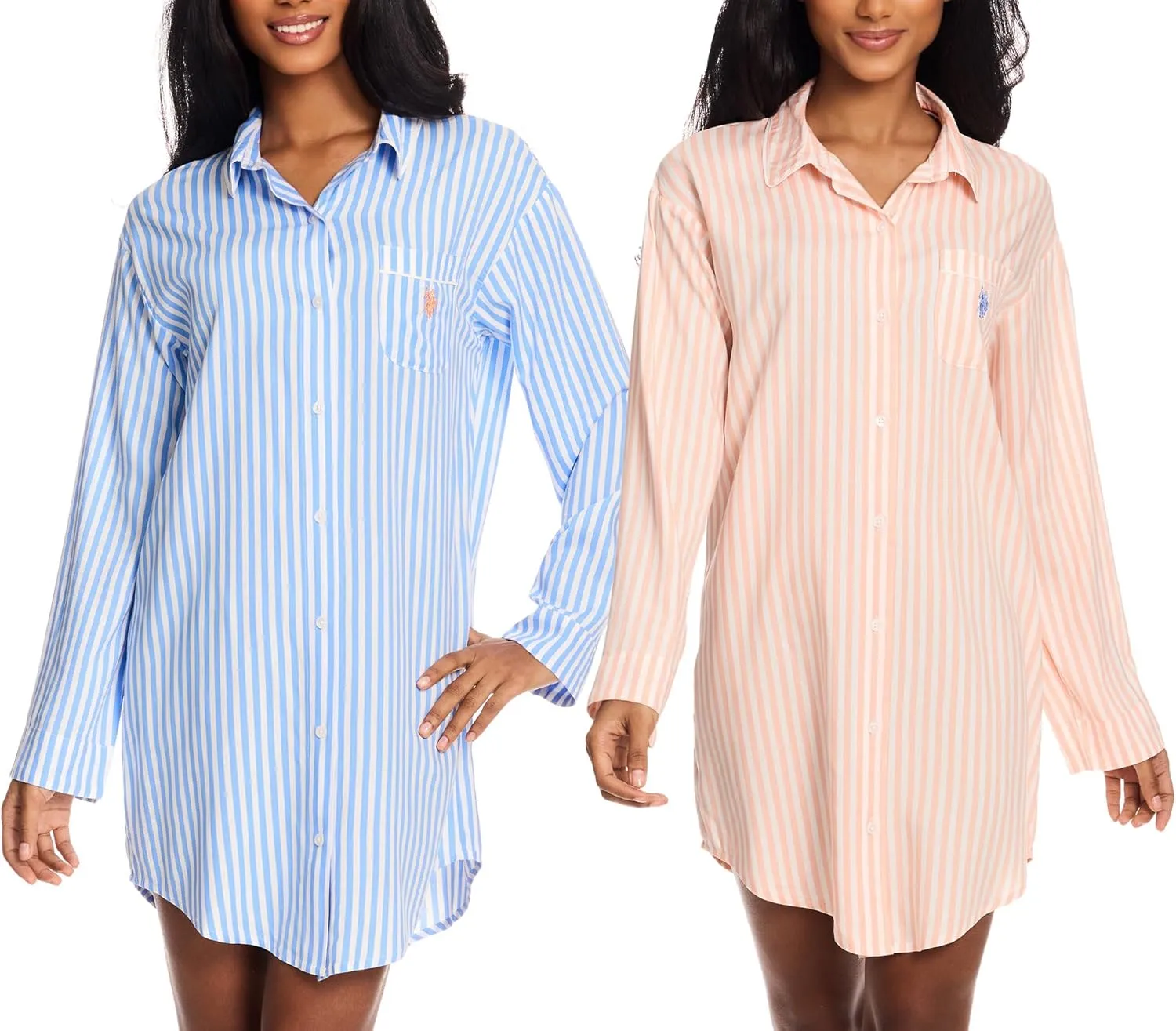 U.S. Polo Assn. Womens Sleep Shirts 2-Pack, Button Nightgowns for Women, Night Shirts Sleepwear