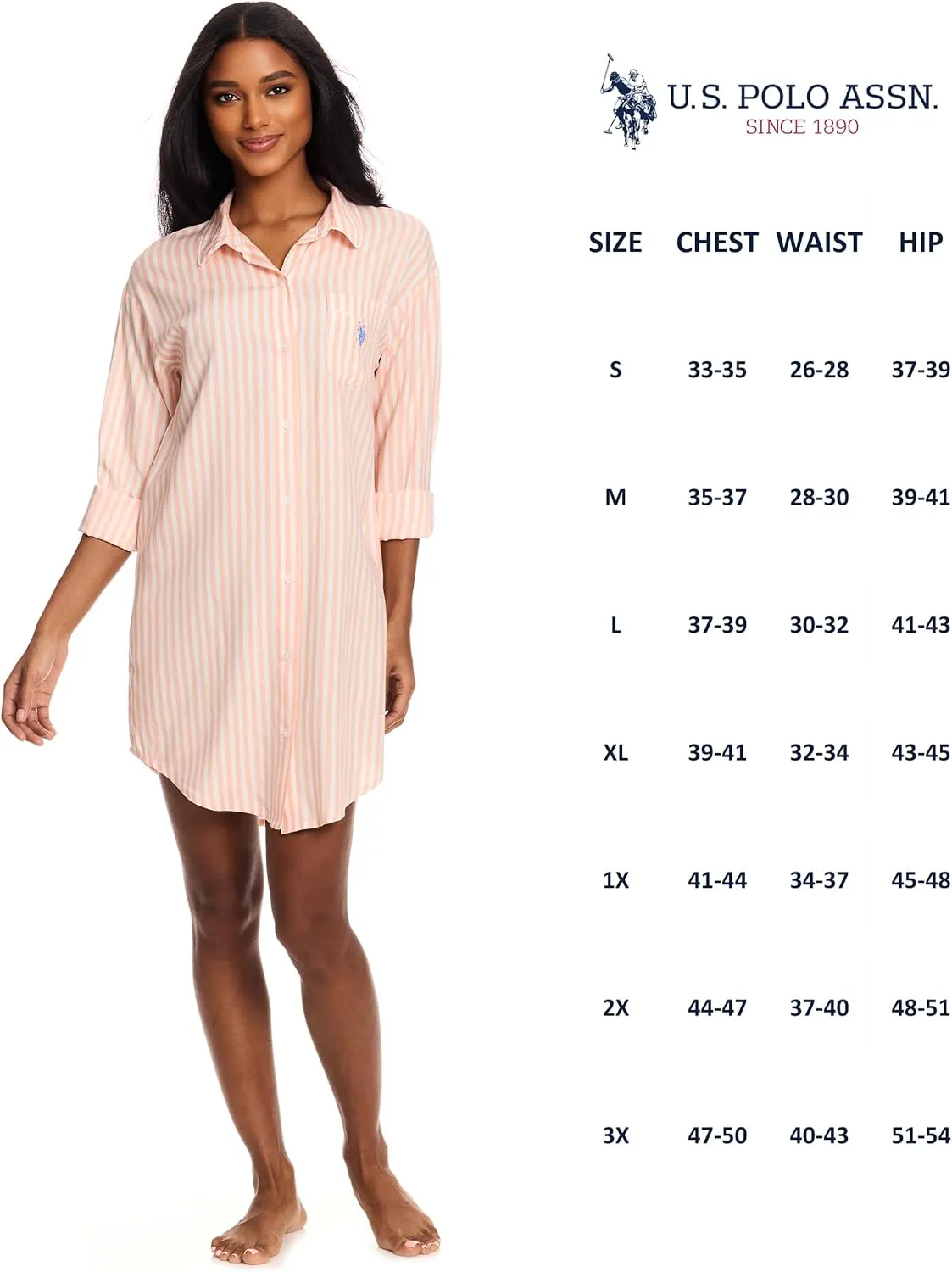 U.S. Polo Assn. Womens Sleep Shirts 2-Pack, Button Nightgowns for Women, Night Shirts Sleepwear