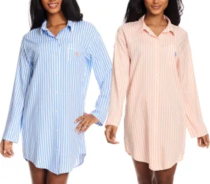 U.S. Polo Assn. Womens Sleep Shirts 2-Pack, Button Nightgowns for Women, Night Shirts Sleepwear