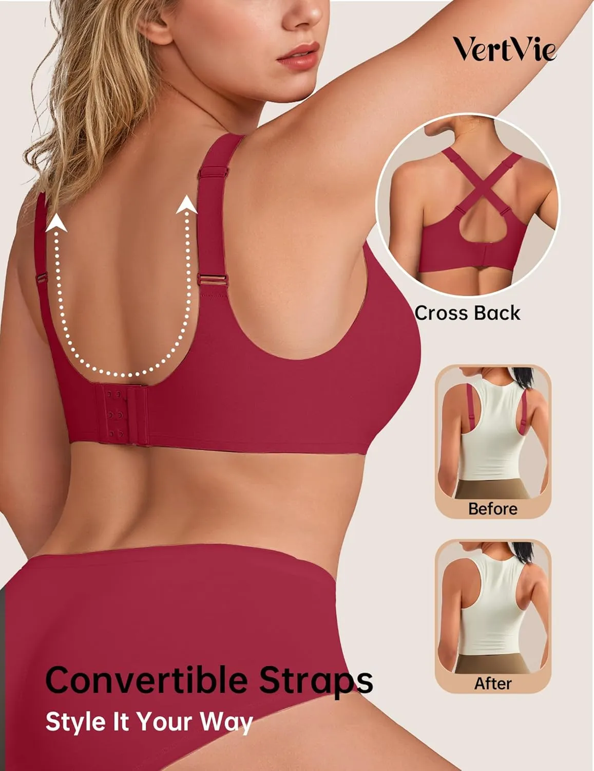 Vertvie Wireless Bras for Women No Underwire Supportive Mesh Crossover Bra Seamless Push Up Full Coverage Everyday Bralettes