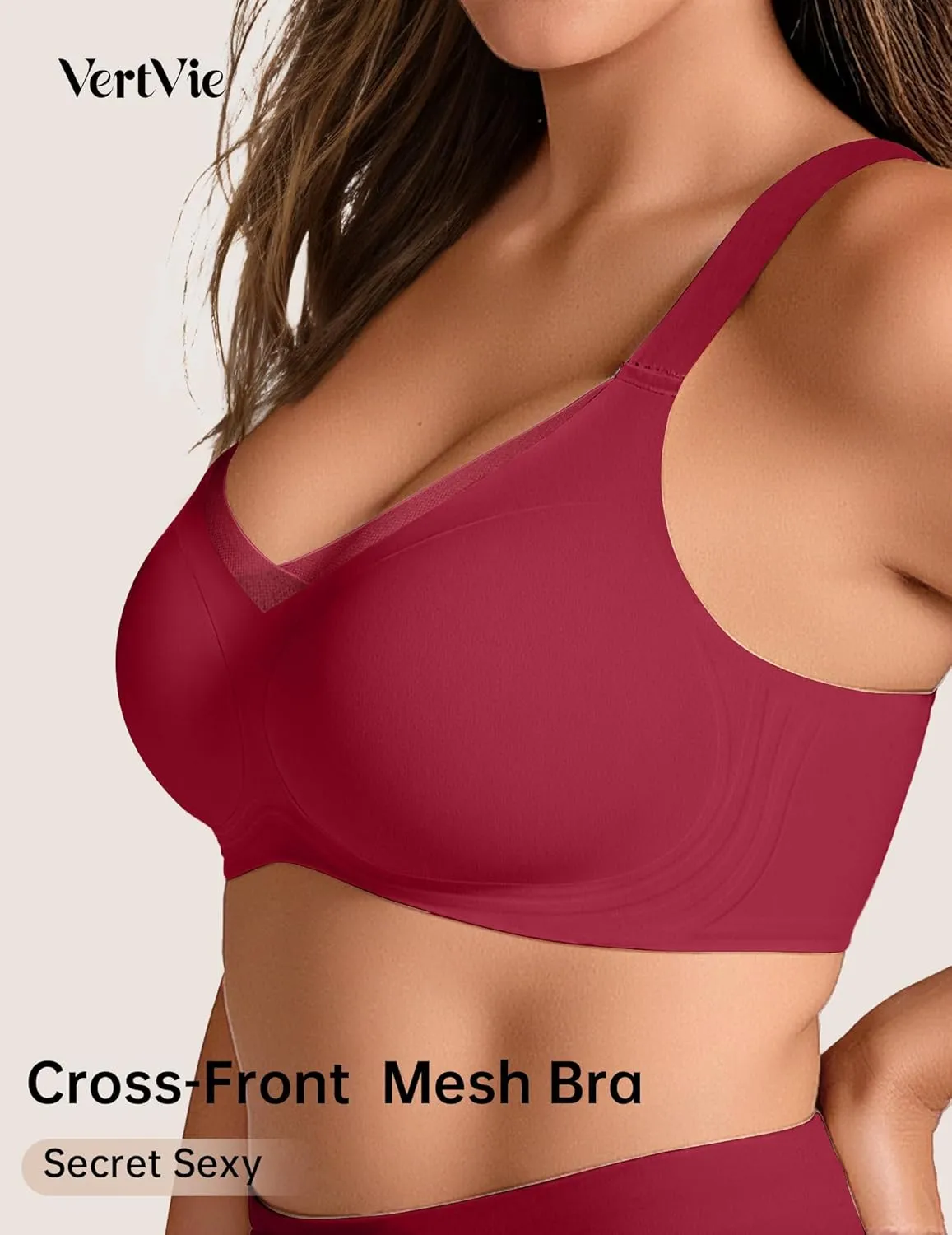 Vertvie Wireless Bras for Women No Underwire Supportive Mesh Crossover Bra Seamless Push Up Full Coverage Everyday Bralettes