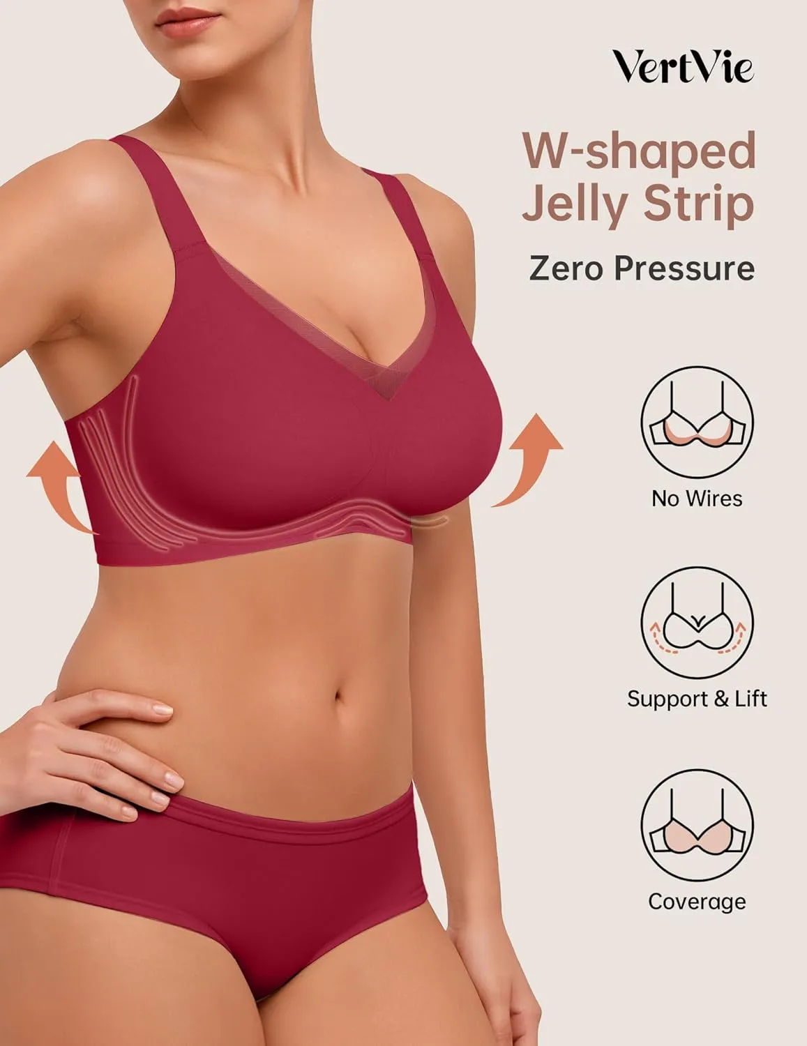 Vertvie Wireless Bras for Women No Underwire Supportive Mesh Crossover Bra Seamless Push Up Full Coverage Everyday Bralettes