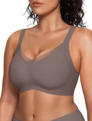 Vertvie Wireless Bras for Women No Underwire Supportive Mesh Crossover Bra Seamless Push Up Full Coverage Everyday Bralettes