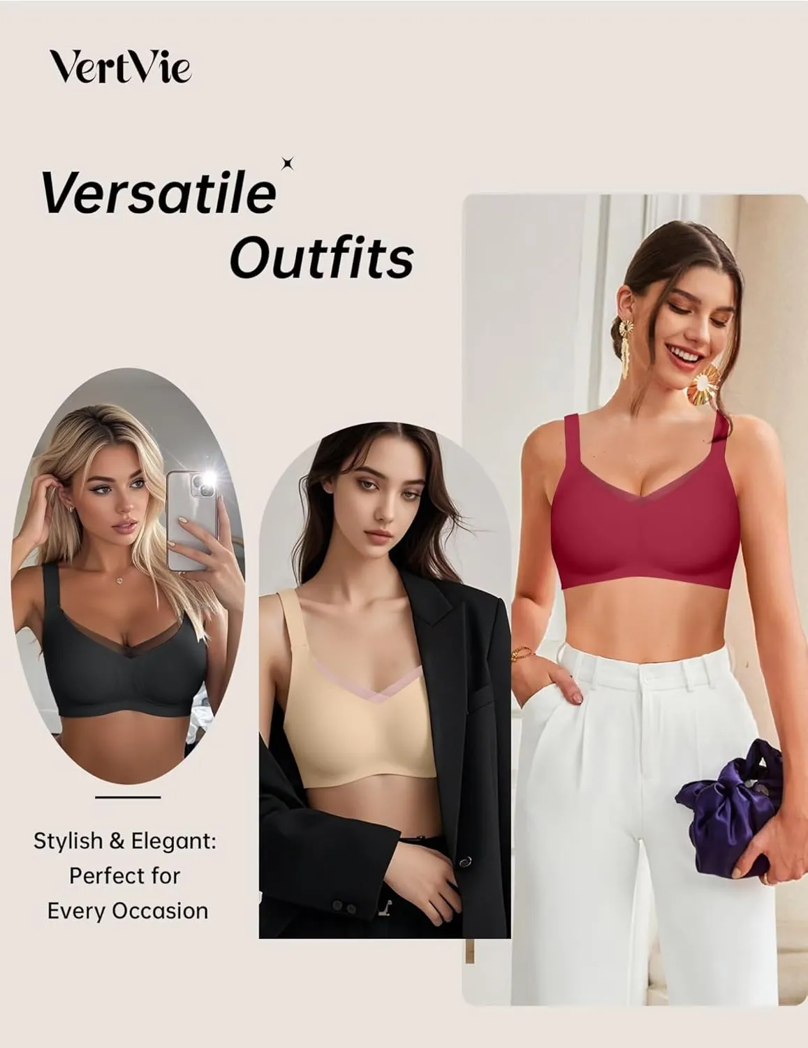 Vertvie Wireless Bras for Women No Underwire Supportive Mesh Crossover Bra Seamless Push Up Full Coverage Everyday Bralettes