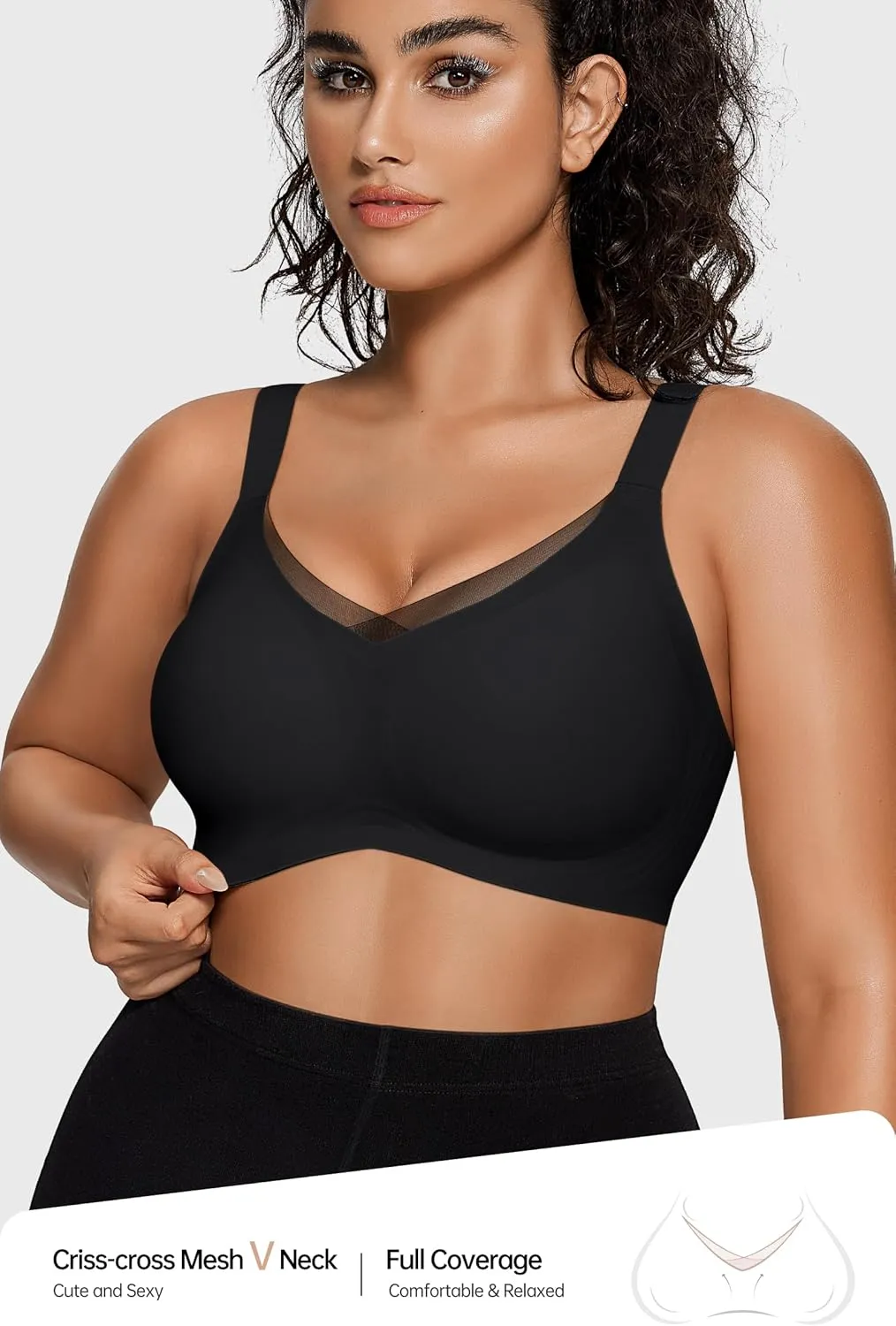 Vertvie Wireless Bras for Women No Underwire Supportive Mesh Crossover Bra Seamless Push Up Full Coverage Everyday Bralettes