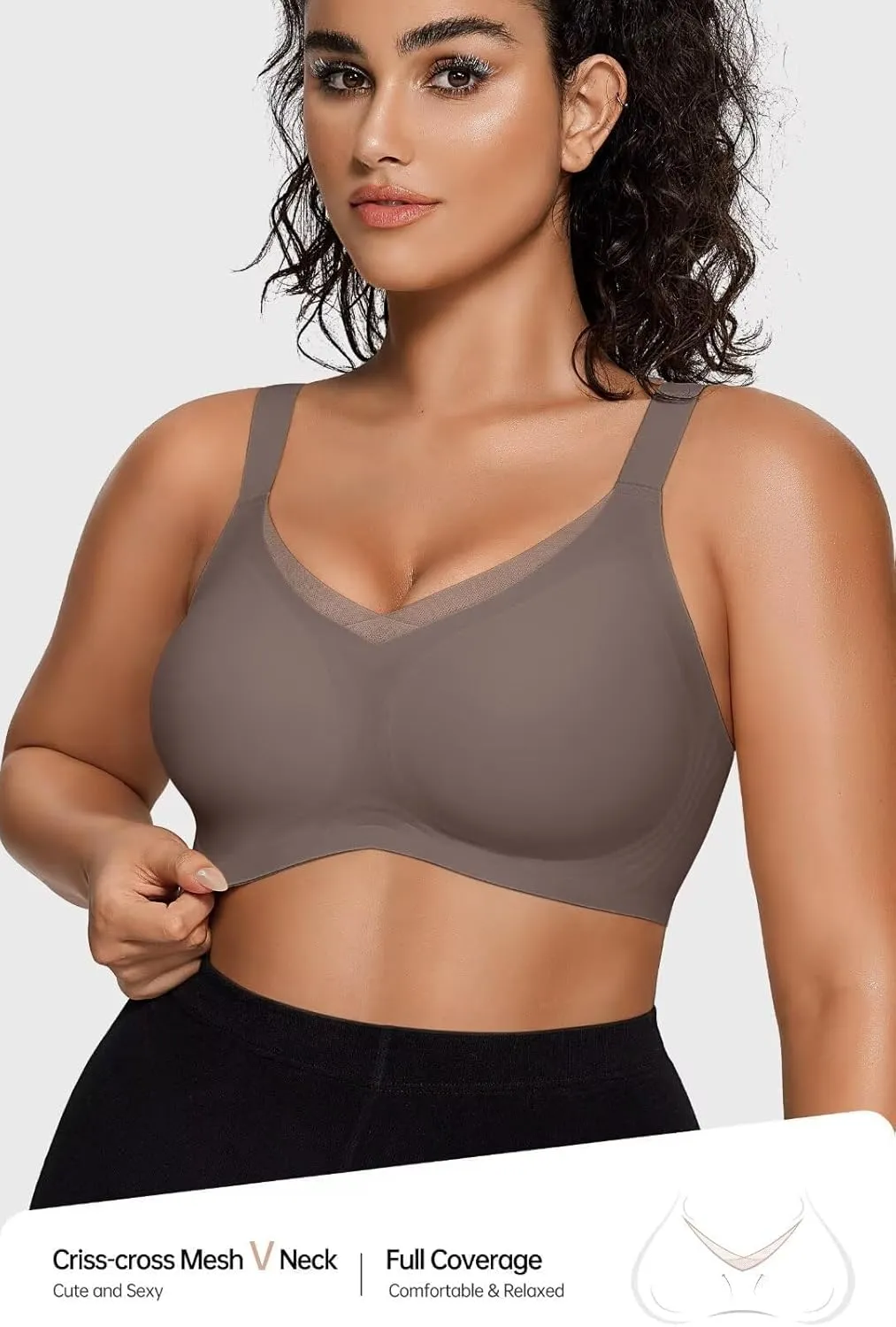 Vertvie Wireless Bras for Women No Underwire Supportive Mesh Crossover Bra Seamless Push Up Full Coverage Everyday Bralettes