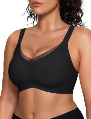 Vertvie Wireless Bras for Women No Underwire Supportive Mesh Crossover Bra Seamless Push Up Full Coverage Everyday Bralettes