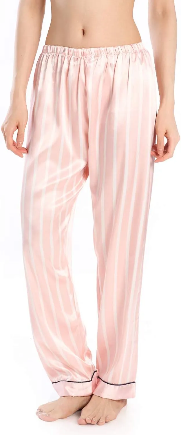 Wantschun Womens Satin Silk Sleepwear Long Pajamas Pants Nightwear Loungewear Pj Bottoms Trousers XXS-XXXL