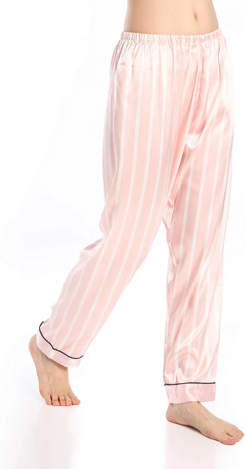 Wantschun Womens Satin Silk Sleepwear Long Pajamas Pants Nightwear Loungewear Pj Bottoms Trousers XXS-XXXL