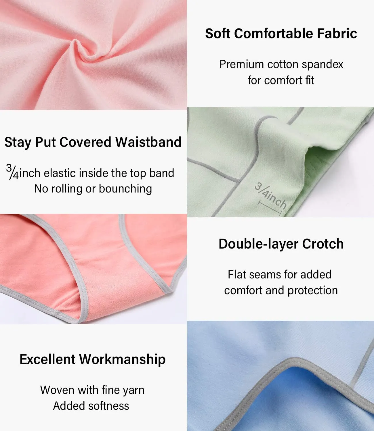 wirarpa Women's Cotton Underwear Stretch Mid Waisted Briefs Ladies Panties 5 Pack (Regular & Plus Size)