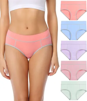 wirarpa Women's Cotton Underwear Stretch Mid Waisted Briefs Ladies Panties 5 Pack (Regular & Plus Size)