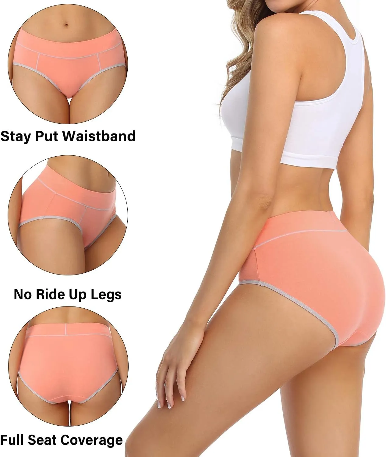 wirarpa Women's Cotton Underwear Stretch Mid Waisted Briefs Ladies Panties 5 Pack (Regular & Plus Size)